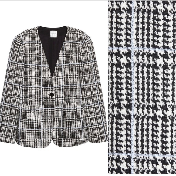 St John Collection Prince of Wales Plaid Check Knit Wool Blend Plus Size Blazer - Picture 2 of 16